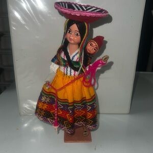 1950's Peruvian Composition Folk Art Girl Mom  Doll Traditional Clothes 7.5"